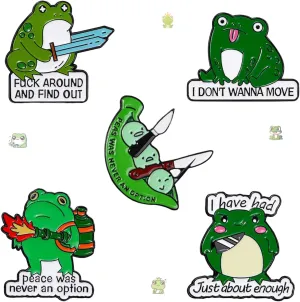 5Pcs Animal Cartoon Badges, Funny Frog Holding a Sword, Cute Bean Holding a Knife Shape Lapel Pin, Toad Back Fire Extinguisher Letter Alloy Backpack Pin Suitable for Bath Daily Bag Hat Clothing Decoration, Party Collection Gift