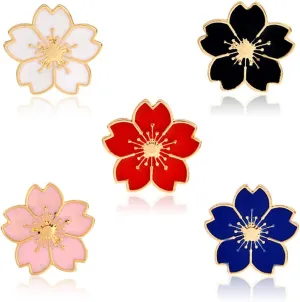 5PCS Colorful Enamel Flower Brooch Pin Cute Cherry Blossom Badge Brooch Lapel Pin Elegant Clothing Hat Bag Jewelry Accessories for Women Teen Girls