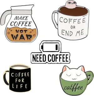 5PCS Cute Cat Coffee Enamel Pin Funny Cafe Cups Brooch Badges for Backpack Bag Jeans Lapel Shirts Gifts