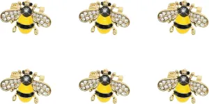 6 Pack Cute Funny Rhinestone Bee Brooches Pin Set Fashion Enamel Crystal Animal Insect Themed Bags Backpacks Jackets Hat Lapel Brooch for Women Gold Plated