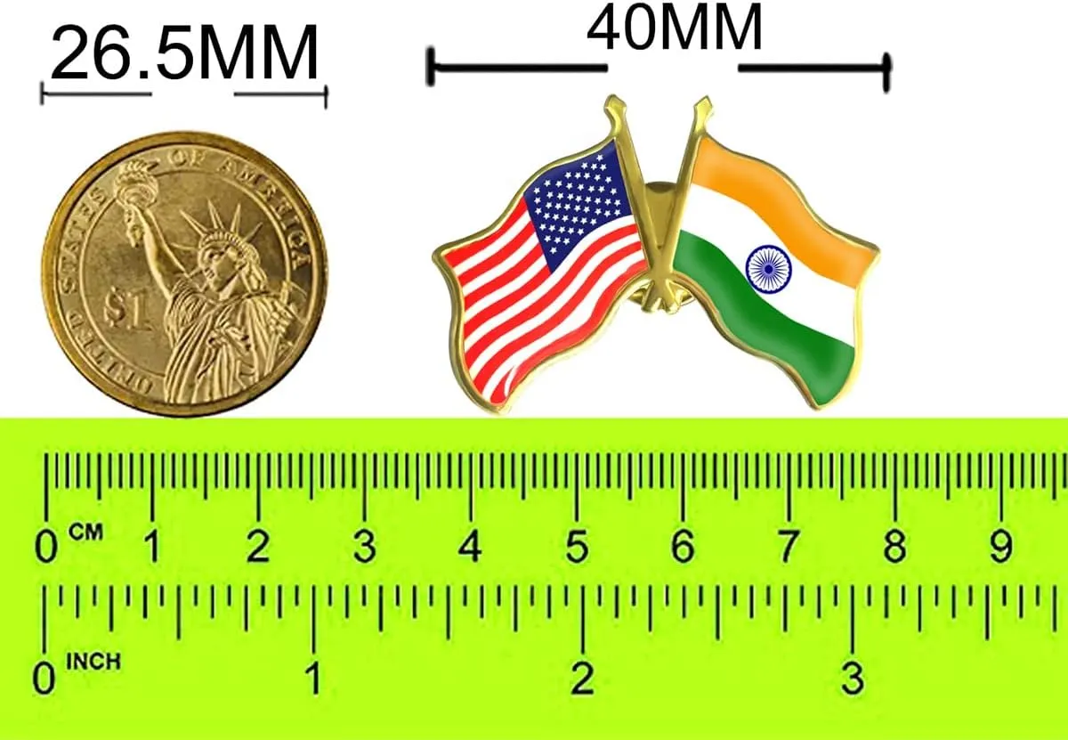 6/12/50/100 Pack-American India Friendship Flag Pins Bulk -1.5 Metal Patriotic US USA Indian Lapel Pins Badge Souvenir