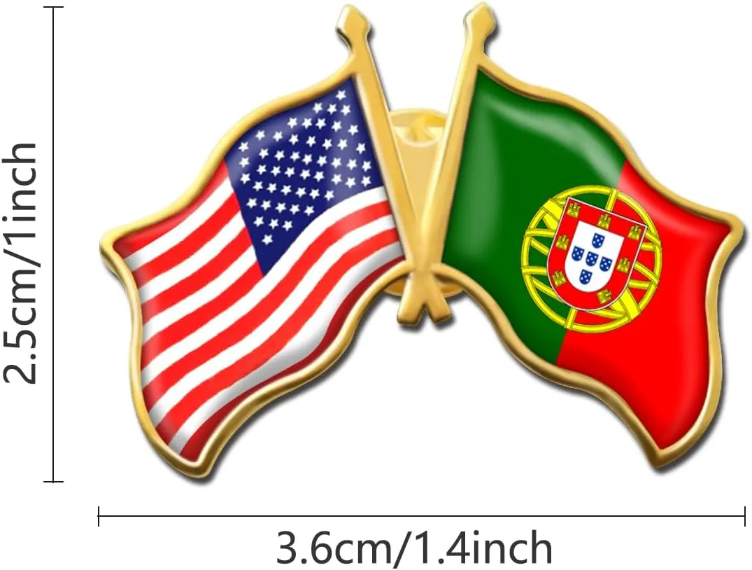 6/12/50/100 Pack -American Portugal Friendship Flag Pins Bulk -1.4 Metal US USA Swiss Lapel Pins Badge Button Button Souvenir