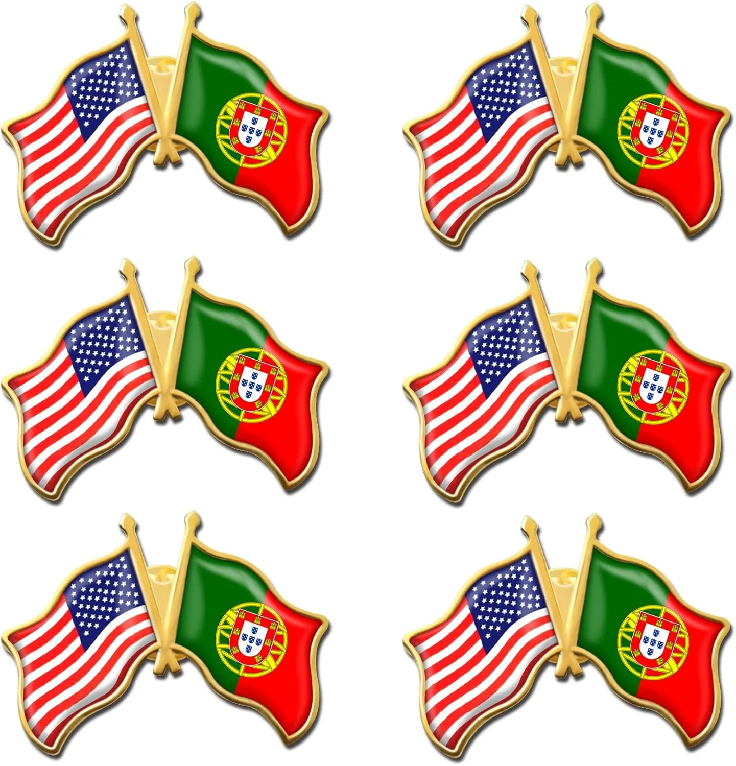 6/12/50/100 Pack -American Portugal Friendship Flag Pins Bulk -1.4 Metal US USA Swiss Lapel Pins Badge Button Button Souvenir