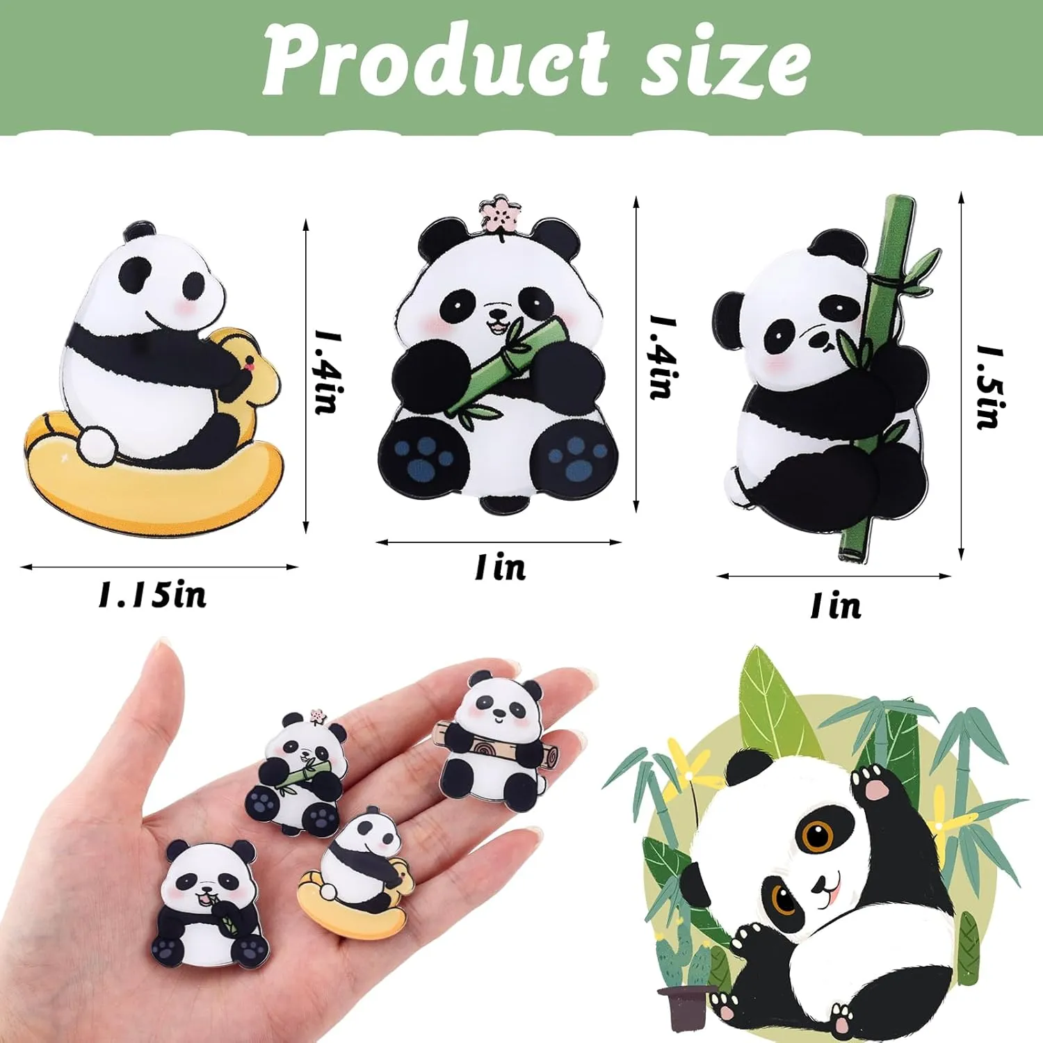 6Pcs Panda Pins for Backpacks Cute Acrylic Brooch Pins Cartoon Panda Bag Pins Aesthetic Badges Pin for Hoodies Hats