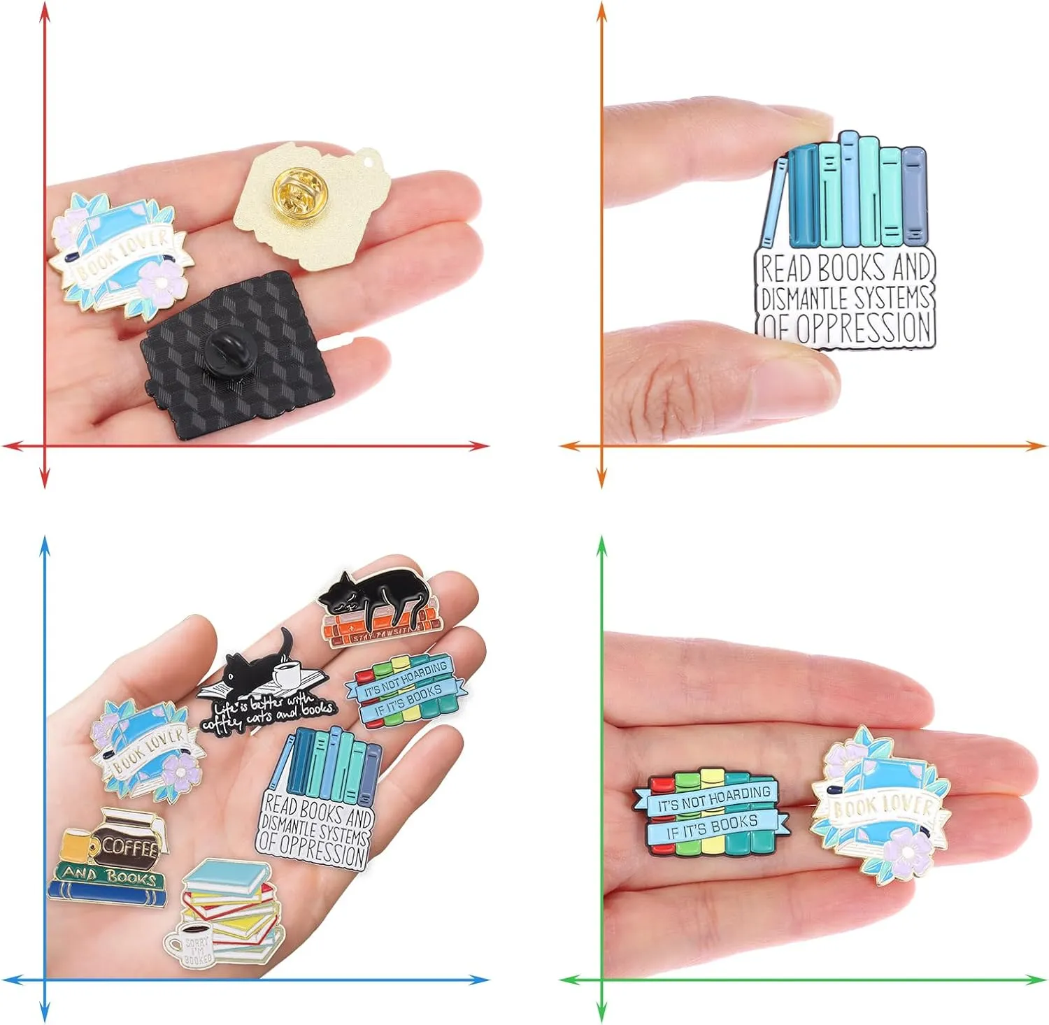 7pcs Cartoon Books Enamel Pins with Beige Velvet Bag, Magic Book Badges Cute Collar Brooch Decorative Lapel Pins for Backpack Clothing Learning Graduation Gifts for Teacher Student Readers Book Lovers