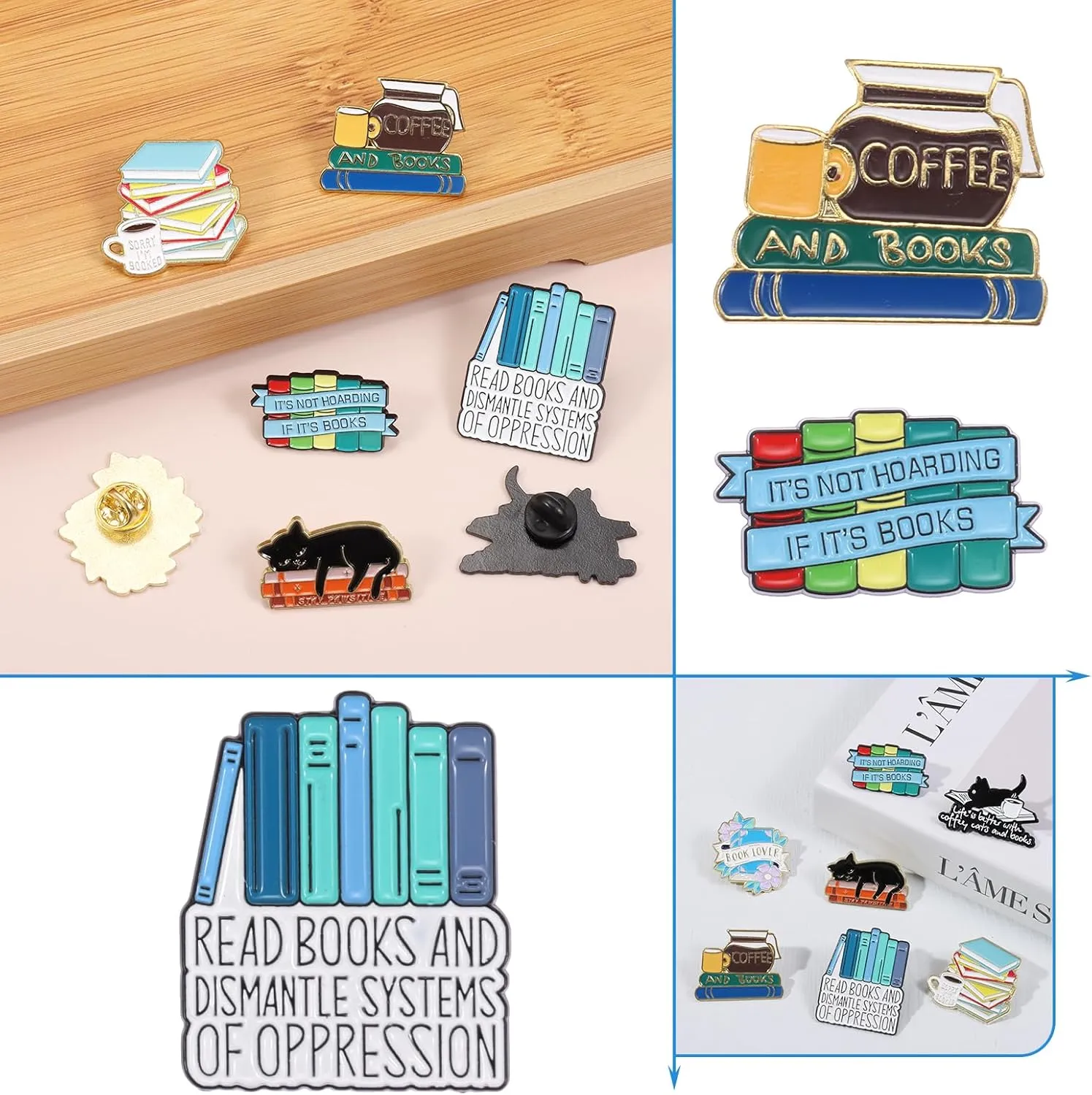 7pcs Cartoon Books Enamel Pins with Beige Velvet Bag, Magic Book Badges Cute Collar Brooch Decorative Lapel Pins for Backpack Clothing Learning Graduation Gifts for Teacher Student Readers Book Lovers