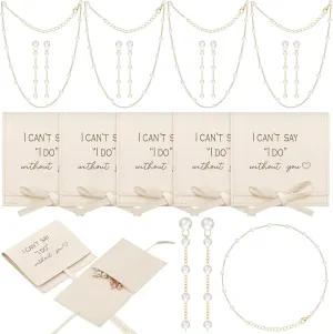8 Sets Bridesmaids Pearl Jewelry Set Proposal Gift Bridesmaids Jewelry Pouch with Bow Tie I Can't Say I Do Without You Wedding Bride Shower Gifts(Beige)