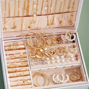 86psc Luxurious Middle Eastern Jewelry Set, Vintage & Bohemian Style, Butterfly Heart Faux Pearl Bead Leaf Floral Knot Wide Band Pendant Necklace   Rings   Earrings   Studs For Party Holiday DateNight
