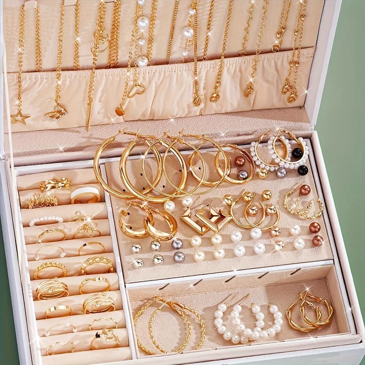 86psc Luxurious Middle Eastern Jewelry Set, Vintage & Bohemian Style, Butterfly Heart Faux Pearl Bead Leaf Floral Knot Wide Band Pendant Necklace   Rings   Earrings   Studs For Party Holiday DateNight
