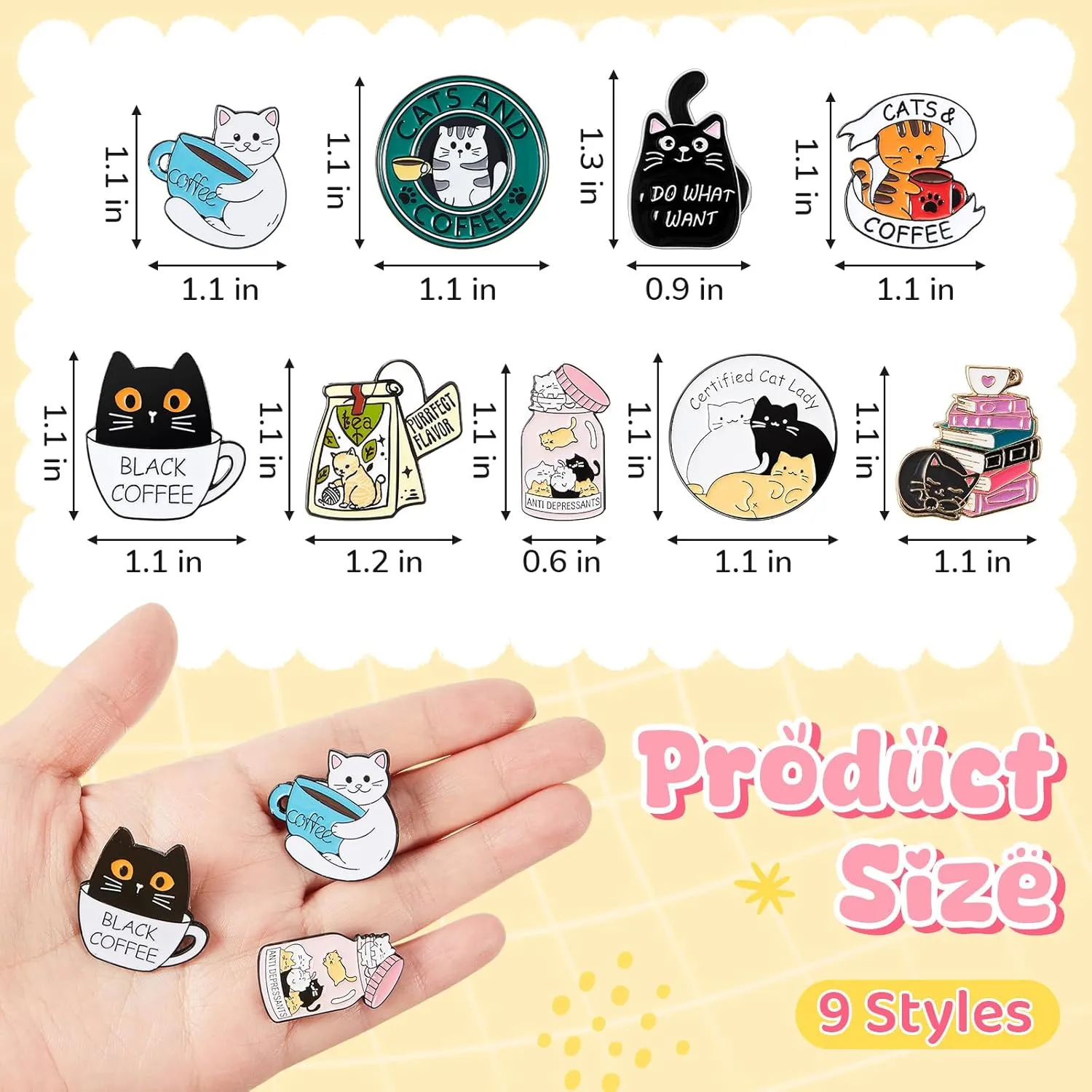 9 Pieces Cat Backpack Pins Kawaii Cute Pins Rabbit Cat Lapel Brooches Badges for Clothing Backpacks