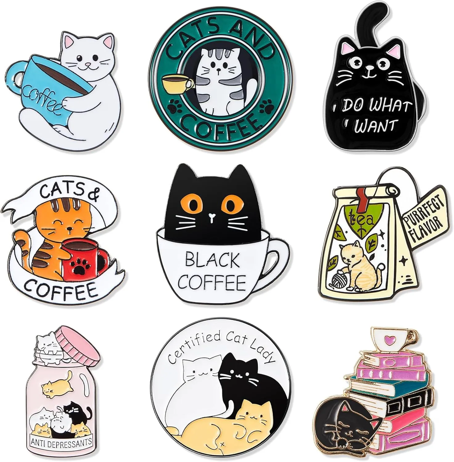 9 Pieces Cat Backpack Pins Kawaii Cute Pins Rabbit Cat Lapel Brooches Badges for Clothing Backpacks