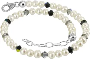 .925 Silver Anklet with Pearl and Austrian Crystals 9 to 10 Inch Long