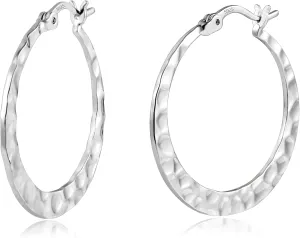 925 Sterling Silver Hammered Hoop Earrings Lightweight Large Hoops Hypoallergenic Jewelry Gift 30MM