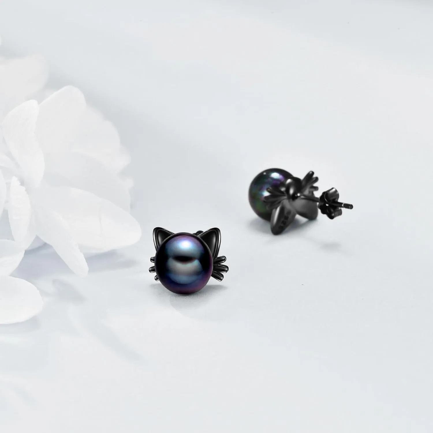 925 Sterling Silver Pearl Cat Earrings Cute Animal Earrings Studs Jewelry Gifts for Women