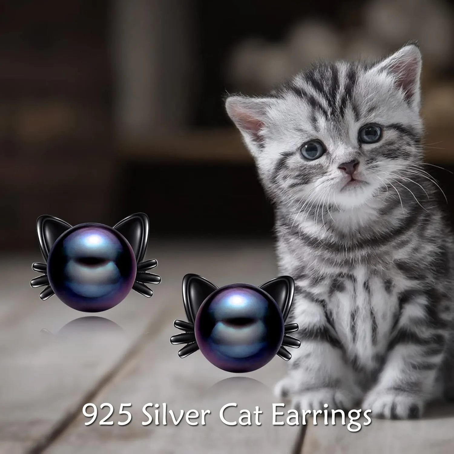 925 Sterling Silver Pearl Cat Earrings Cute Animal Earrings Studs Jewelry Gifts for Women
