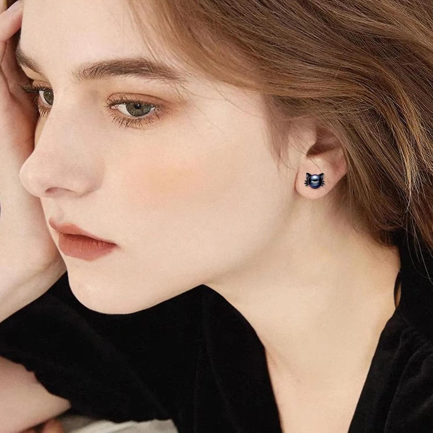 925 Sterling Silver Pearl Cat Earrings Cute Animal Earrings Studs Jewelry Gifts for Women