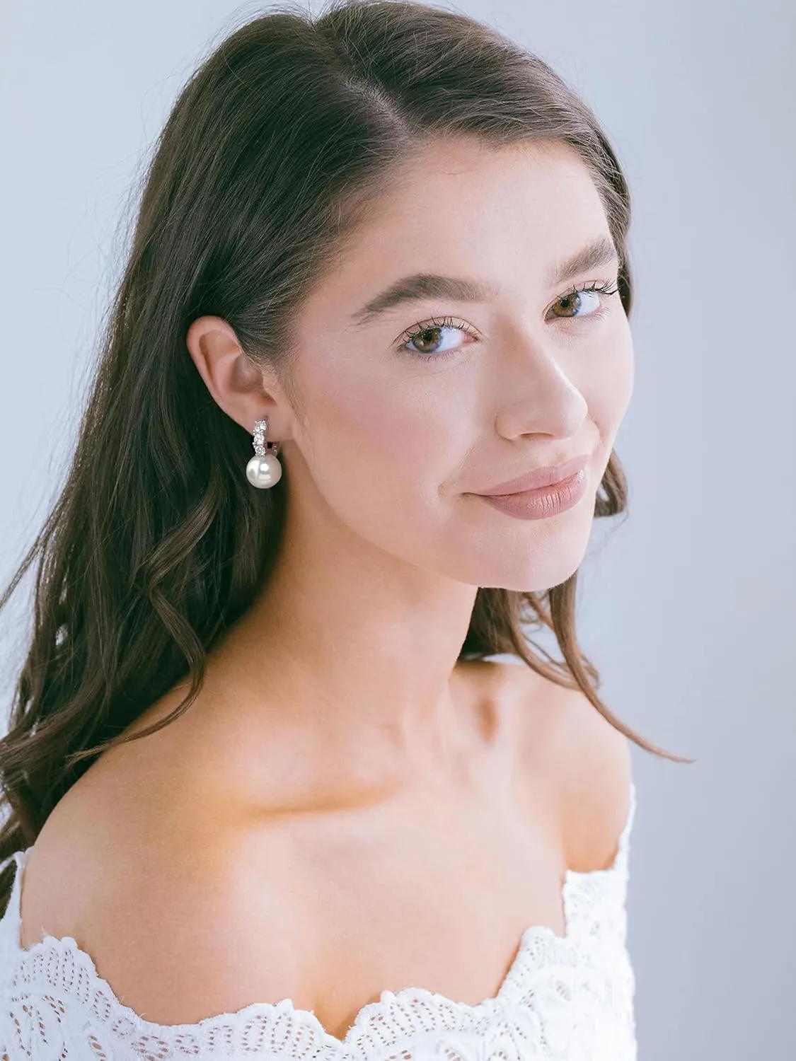 925 Sterling Silver Pearl Drop Earrings for Women Lightweight Cubic Zirconia Dangle Hoop Earrings Trendy Elegant Jewelry for Gifts