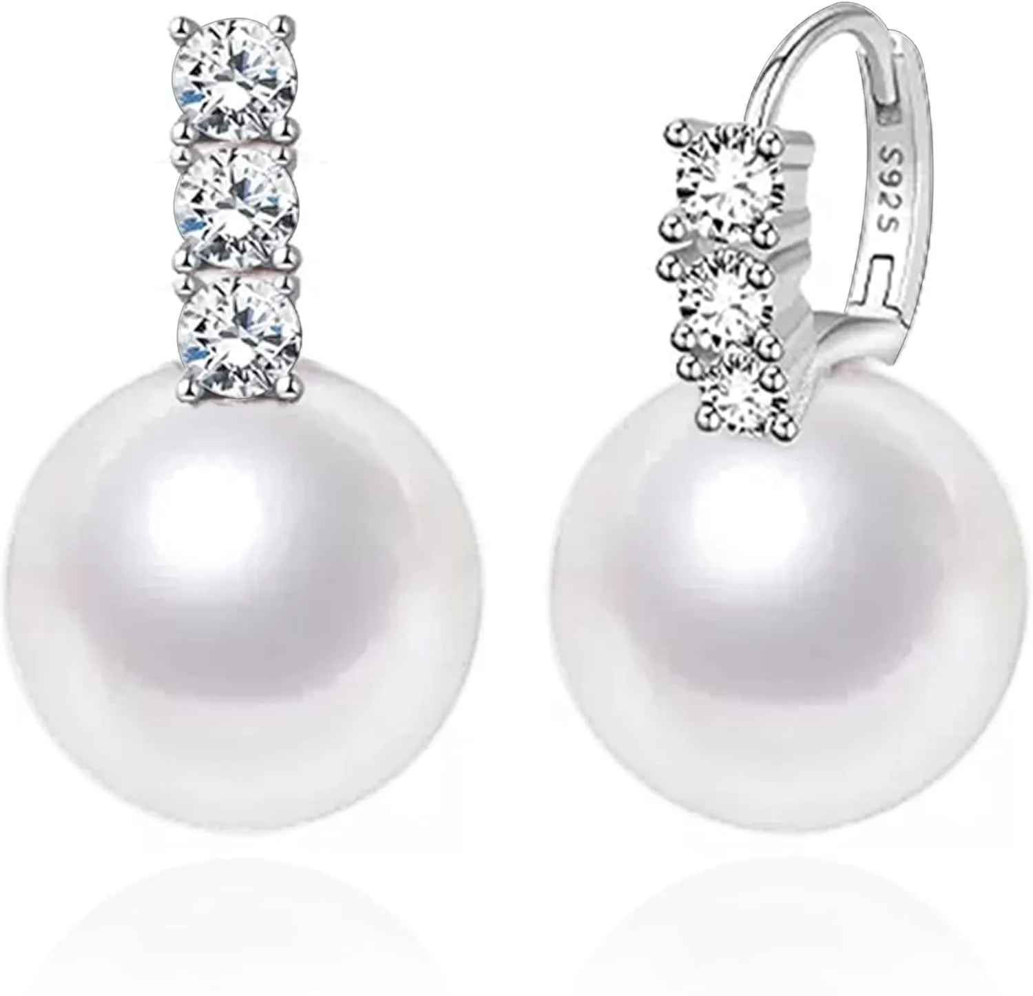 925 Sterling Silver Pearl Drop Earrings for Women Lightweight Cubic Zirconia Dangle Hoop Earrings Trendy Elegant Jewelry for Gifts