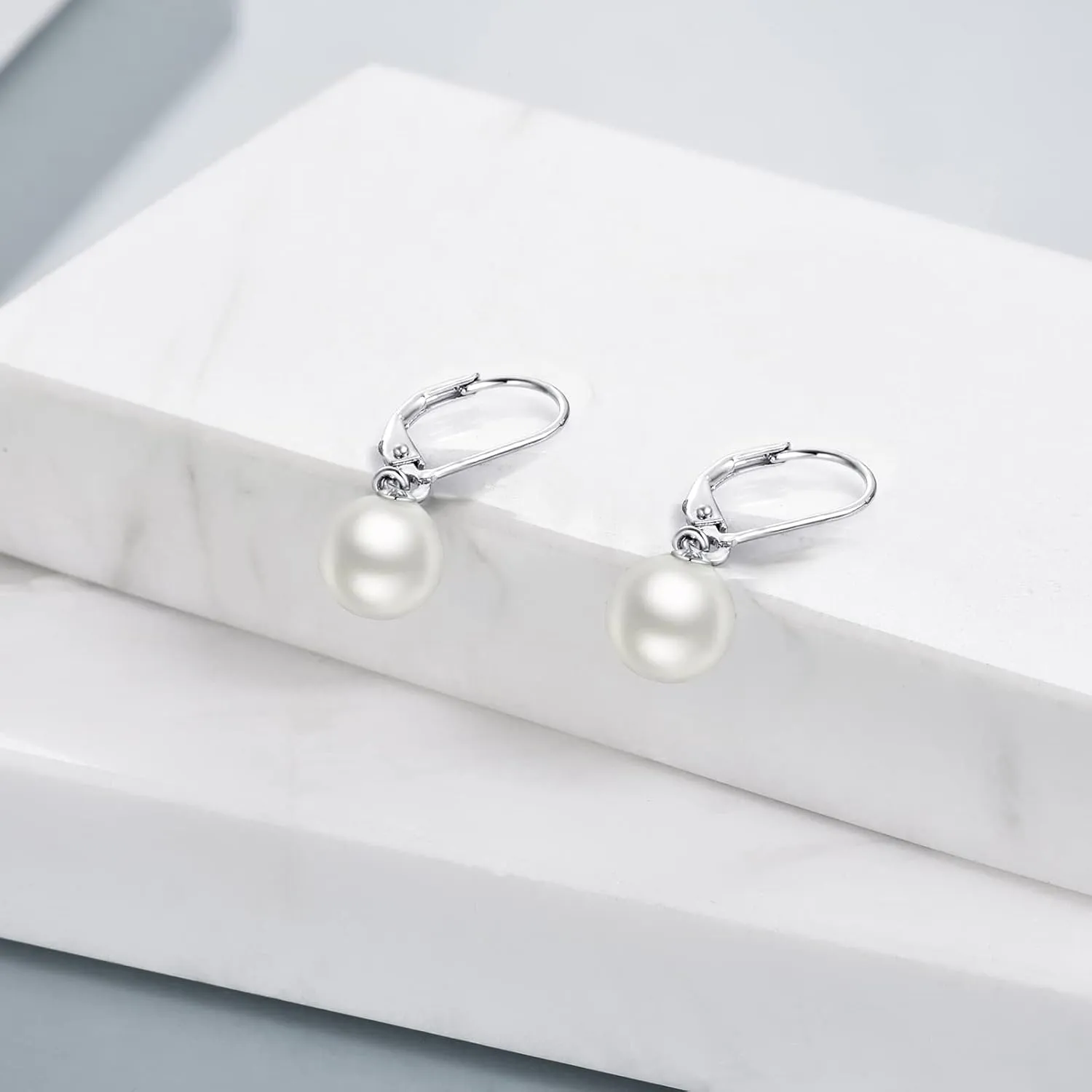 925 Sterling Silver Pearl Leverback Earrings Dangle Drop Jewelry Gifts for Women