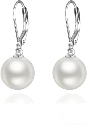 925 Sterling Silver Pearl Leverback Earrings Dangle Drop Jewelry Gifts for Women