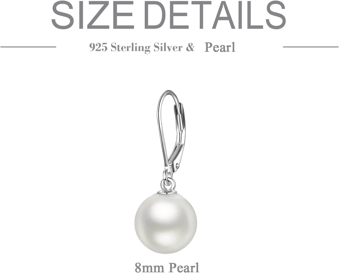 925 Sterling Silver Pearl Leverback Earrings Dangle Drop Jewelry Gifts for Women