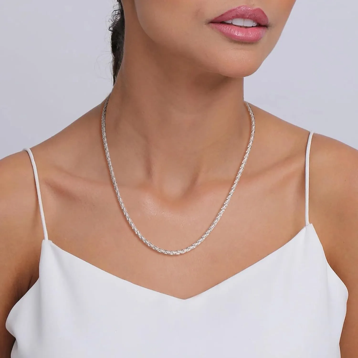 925 Sterling Silver Singapore Chain Lobster Clasp Paperclip Necklace for Women Sparkling Chain 2mm2.5mm3mm4mm5mm Gifts for Her