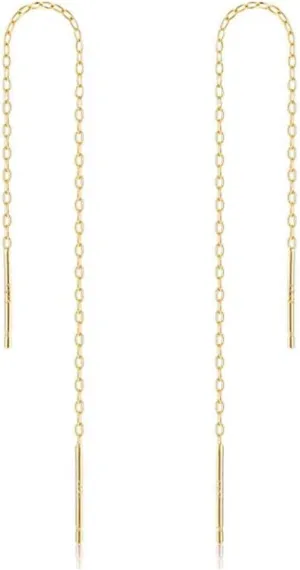 Adabele Authentic 925 Sterling Silver Cute Threader Earrings Long Chain Thin Bar Pin Tassel Drop Hypoallergenic Nickel Free Dainty Women Jewelry