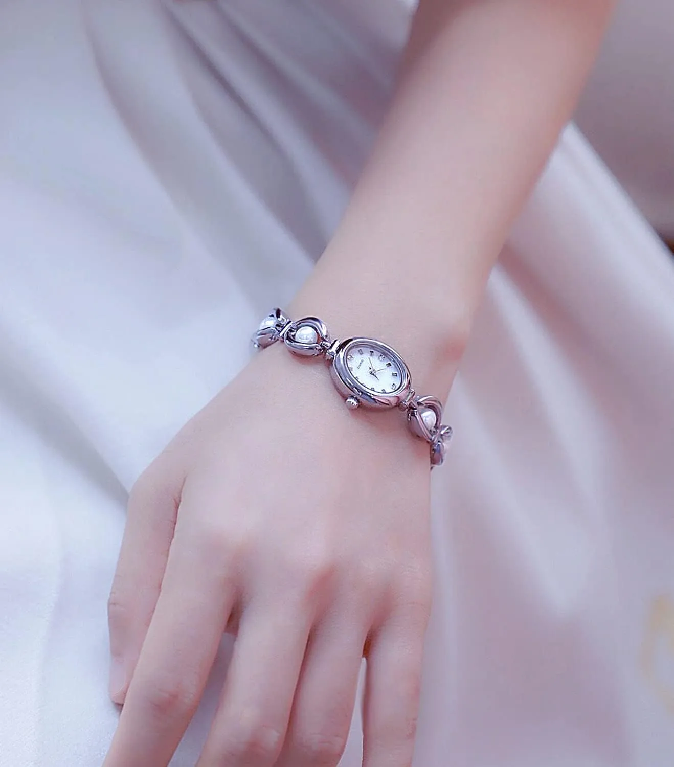 ADSBIAOYE Elegant Pearl Women's Dress Watch Fashion Oval dial Gift Women's Waterproof Watch