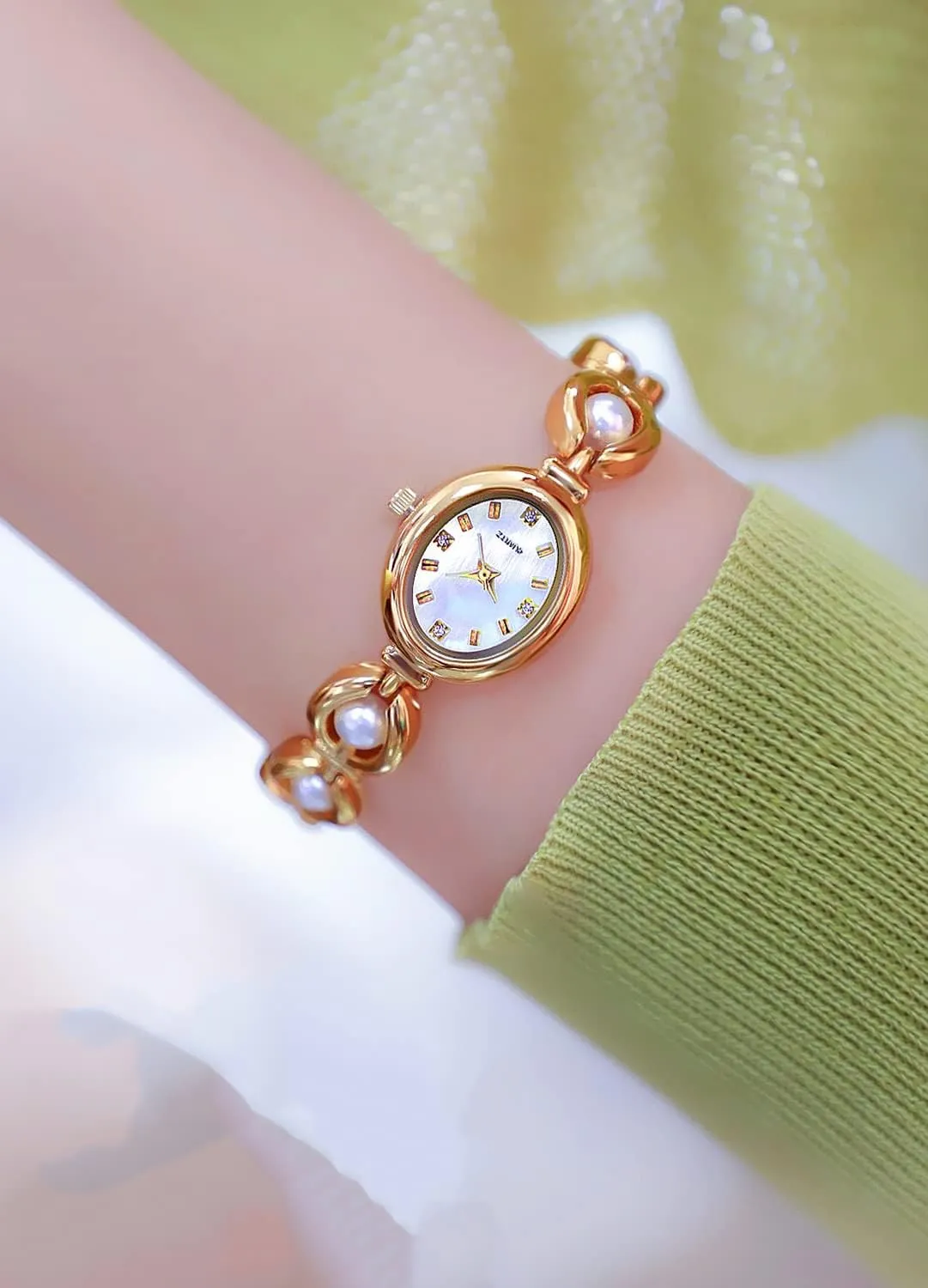 ADSBIAOYE Elegant Pearl Women's Dress Watch Fashion Oval dial Gift Women's Waterproof Watch