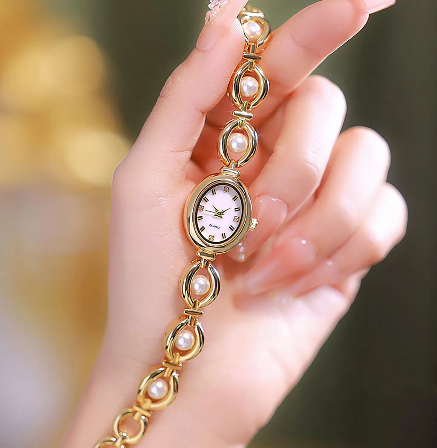 ADSBIAOYE Elegant Pearl Women's Dress Watch Fashion Oval dial Gift Women's Waterproof Watch