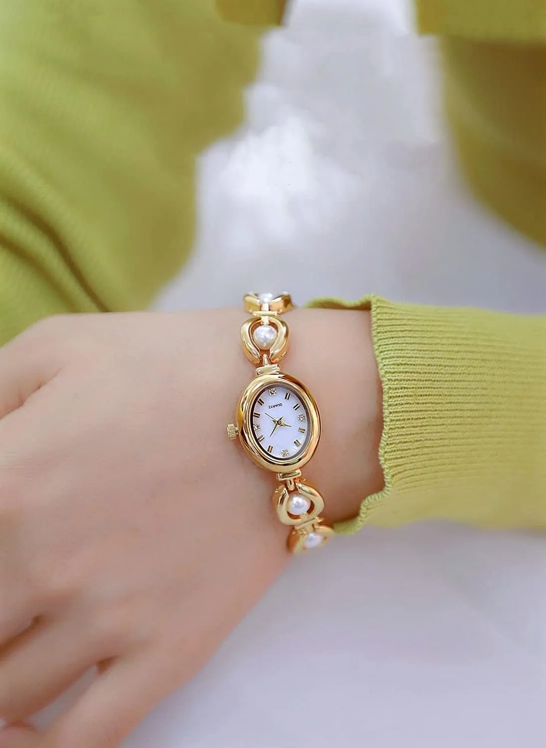 ADSBIAOYE Elegant Pearl Women's Dress Watch Fashion Oval dial Gift Women's Waterproof Watch