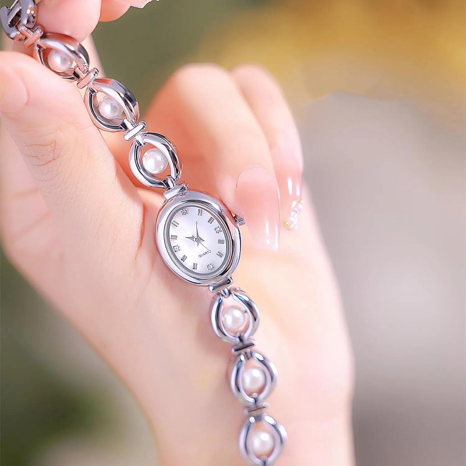 ADSBIAOYE Elegant Pearl Women's Dress Watch Fashion Oval dial Gift Women's Waterproof Watch