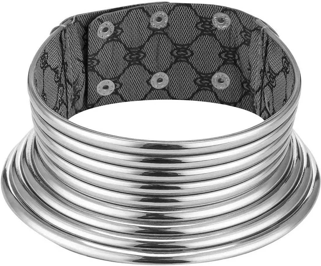 African Jewelry Statement Chokers Egypt Gold Tone Choker Chunky Leather Collar Necklace/African Choker Punk Necklace Gothic (b-silver)