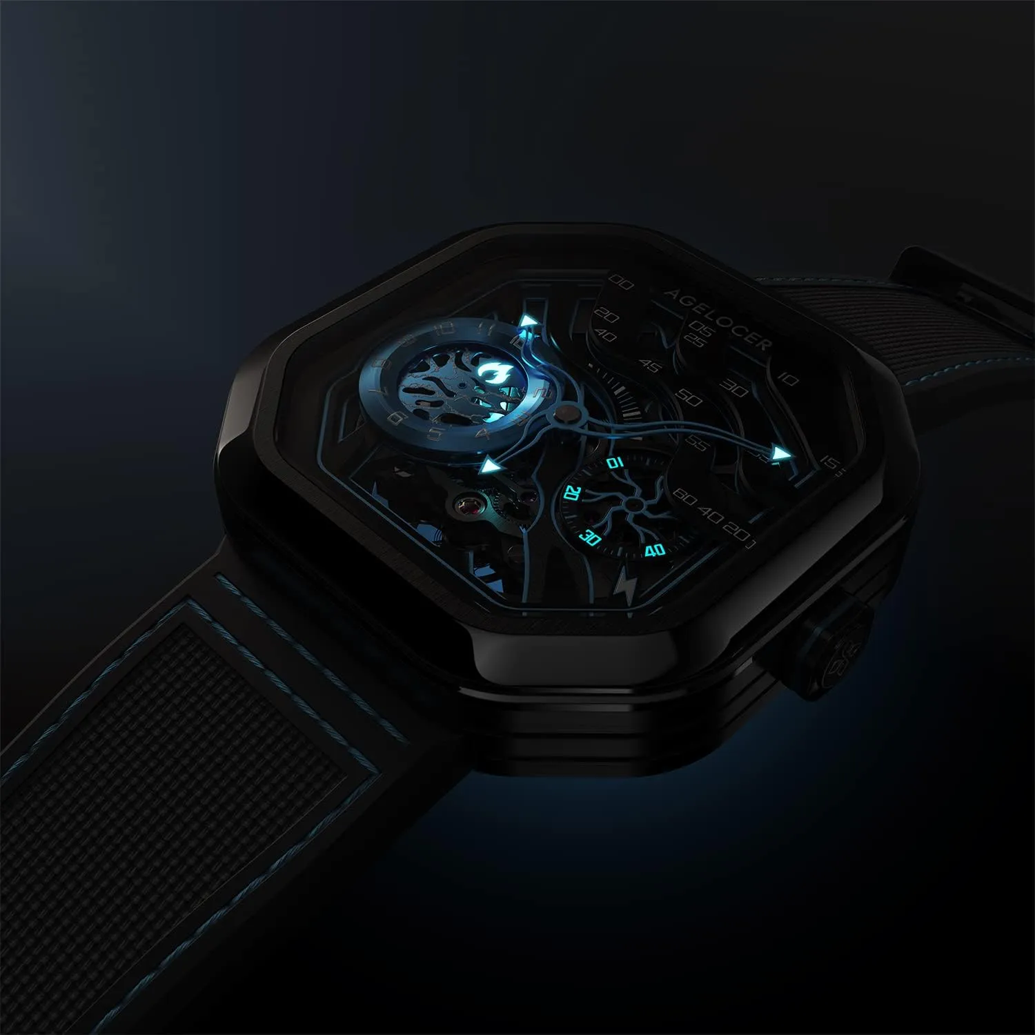 AGELOCER Men's Watch Skeleton Mechanical Masculine Stainless Steel Square Luxury Wrist Fashion Watches for Men