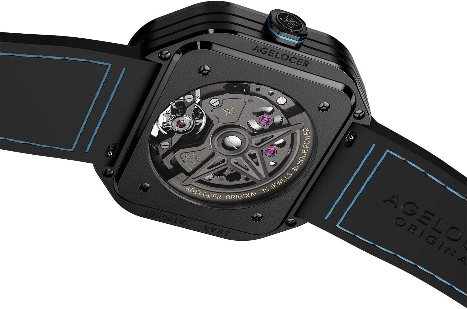AGELOCER Men's Watch Skeleton Mechanical Masculine Stainless Steel Square Luxury Wrist Fashion Watches for Men