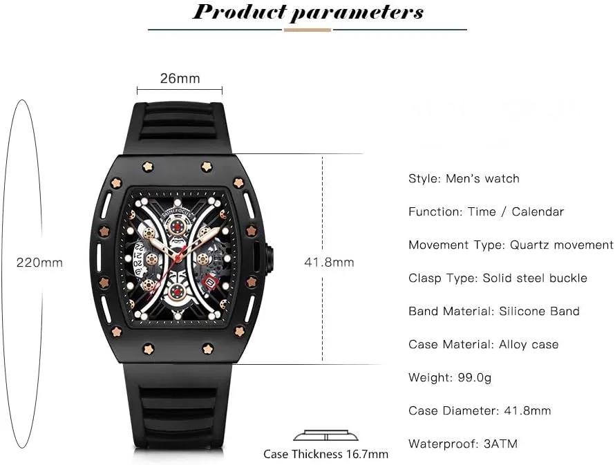 AIMES Watch Wristwatch for Men Fashion Casual Cool Big Dial Watch Luminous Waterproof Sport Analog Quartz Business Mens Watches Silicon Strap Dress Watch