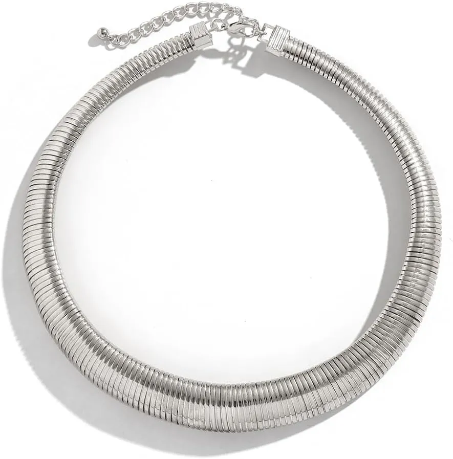 ALEXTINA Statement Chunky Choker for Women, Multiple Layer Thick Snake Chain Necklaces Herringbone Necklace, Gold Silver Plated Statement Necklaces
