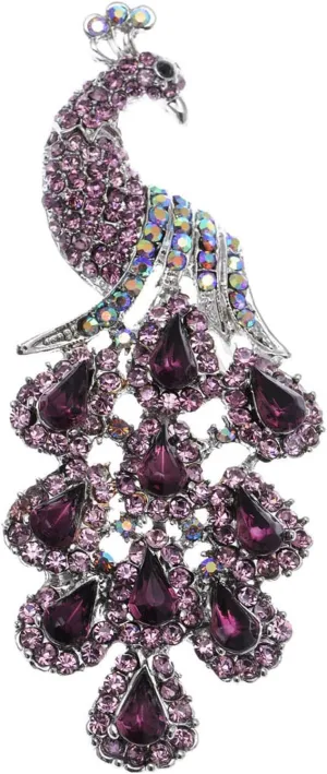 Alilang Antique Inspired Shiny Crystal Rhinestones Peacock Bird Animal Brooch Lapel Pins