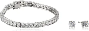 Amazon Collection Platinum-Plated Sterling Silver Round-Cut Swarovski Zirconia Tennis Bracelet (7.25"), also Available in Sets
