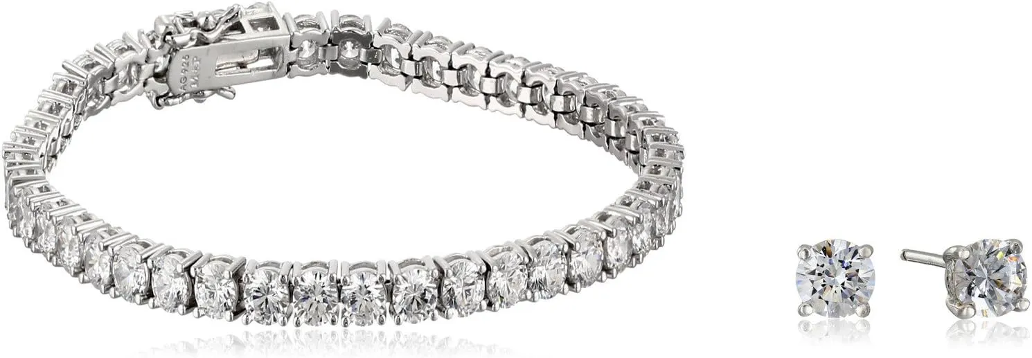 Amazon Collection Platinum-Plated Sterling Silver Round-Cut Swarovski Zirconia Tennis Bracelet (7.25"), also Available in Sets