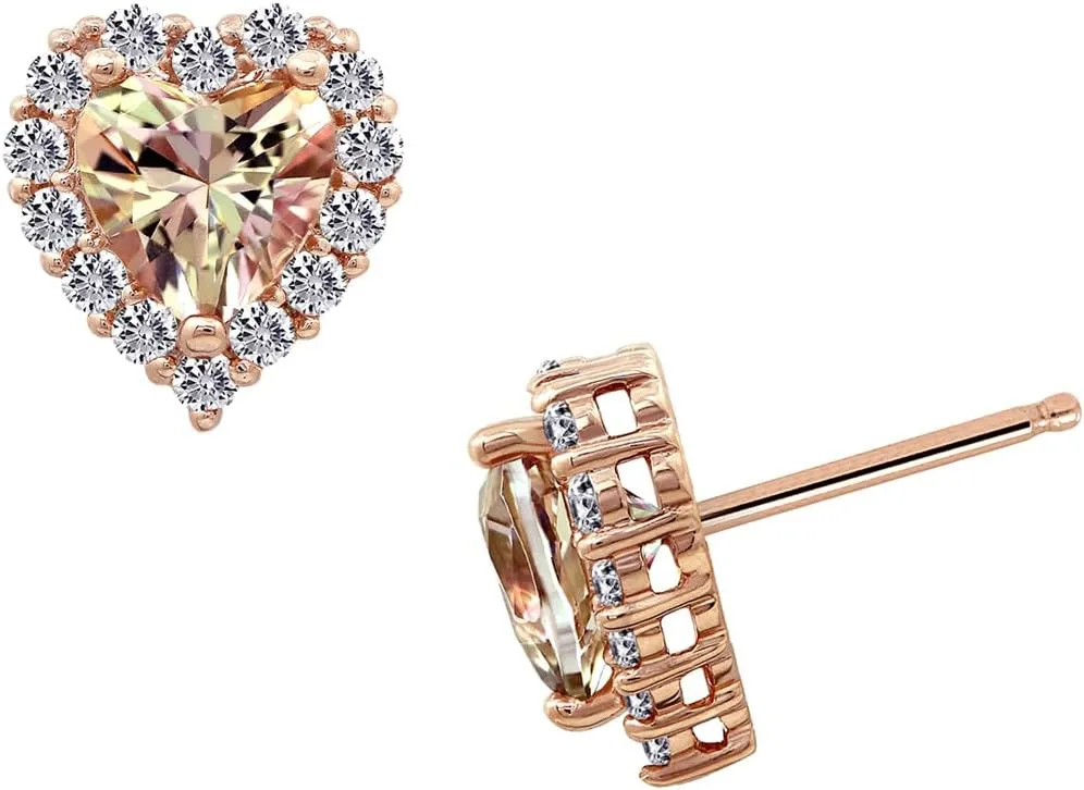 Amazon Essentials Womens Rose Gold Plated Sterling Silver Infinite Elements Cubic Zirconia Heart Misty Rose Topaz Stud Earrings, (previously Amazon Collection)
