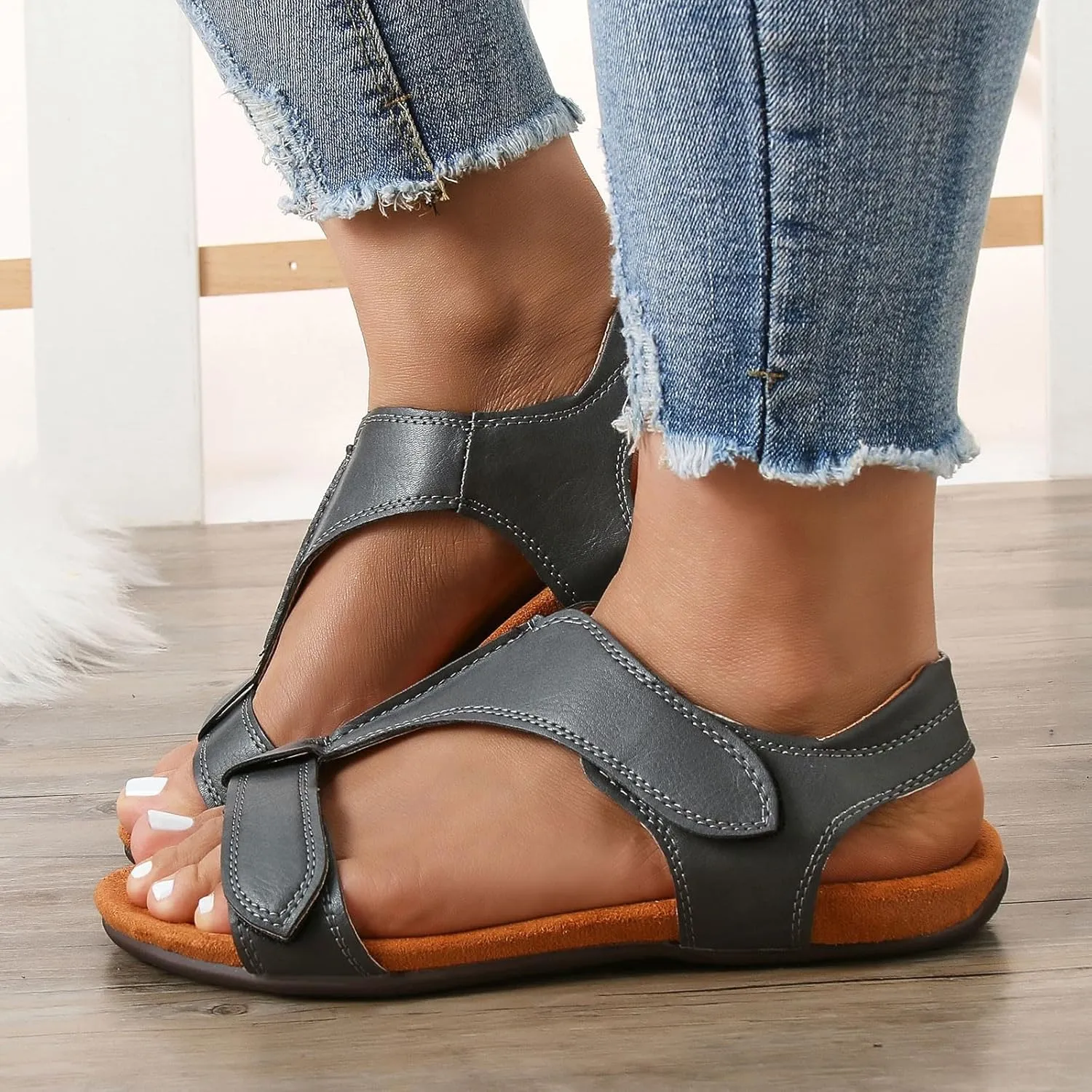 AMDBEL Sandals for Women 2024 Dressy Orthopedic Sandals Summer Flip Flops Comfy Walking Flat Sandals Arch Support Beach Shoes