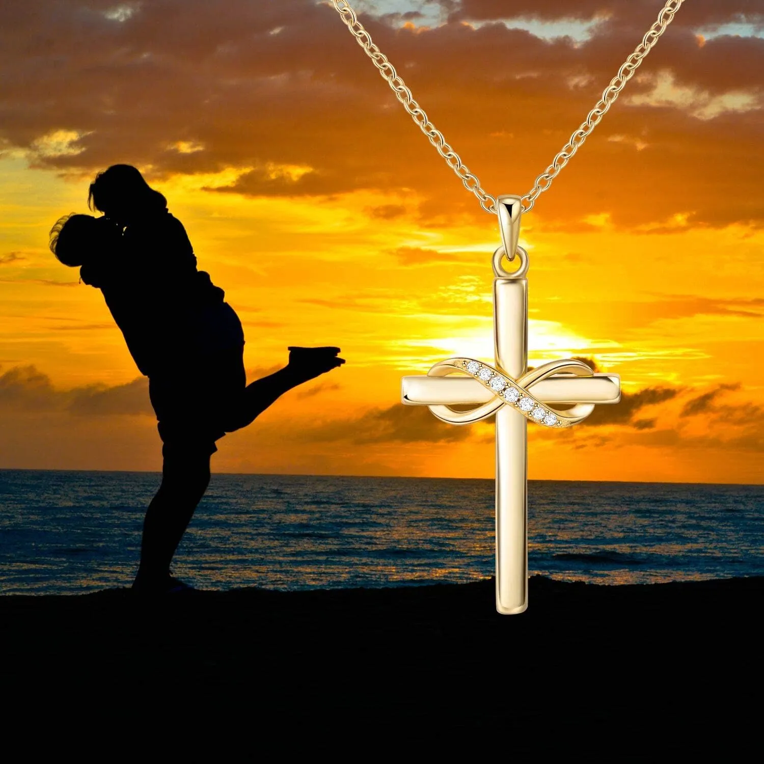 AmorAime 925 Sterling Silver Cross Necklace for Women Infinity Necklace 14K Rose Gold Plated Necklaces for Easter or Mother's Day