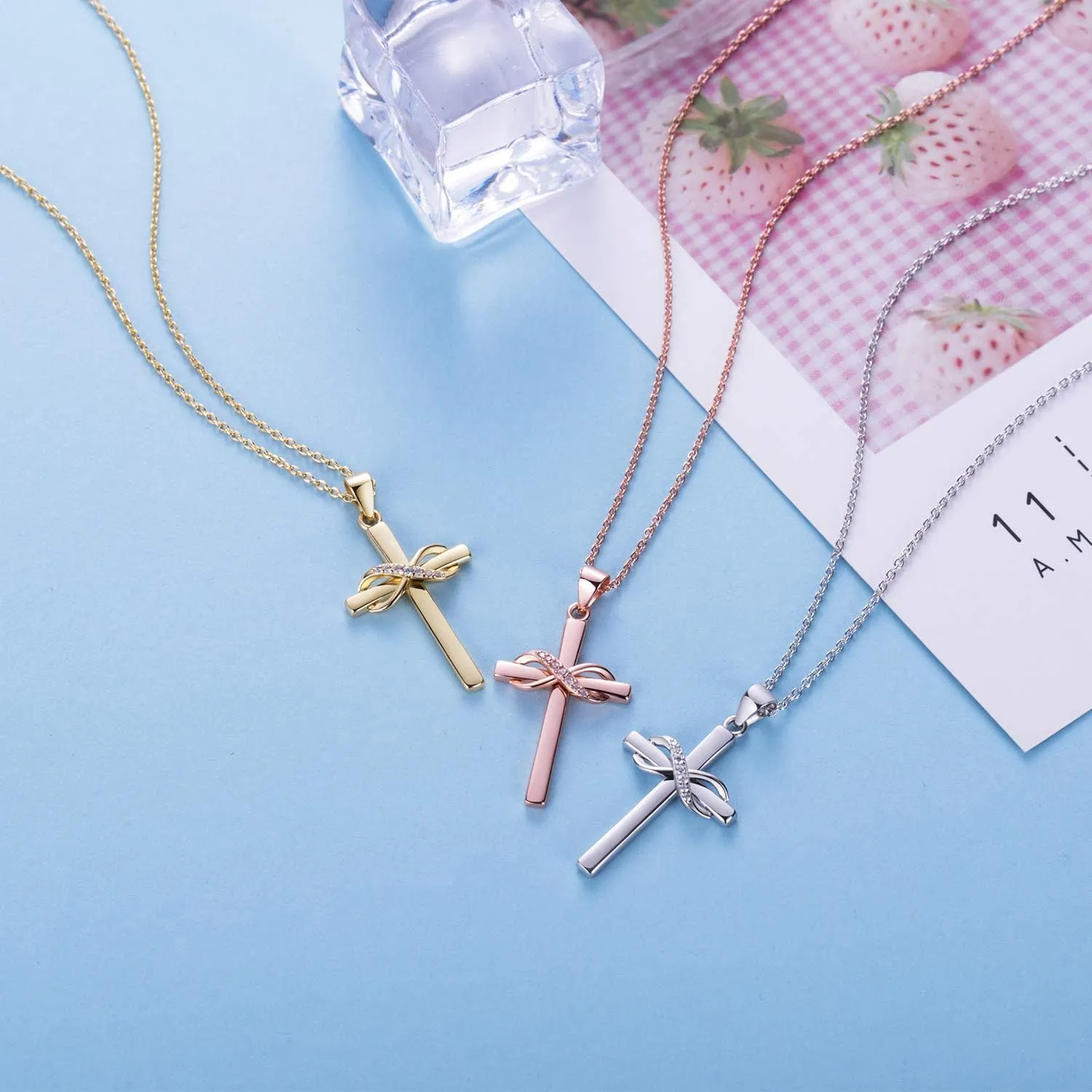 AmorAime 925 Sterling Silver Cross Necklace for Women Infinity Necklace 14K Rose Gold Plated Necklaces for Easter or Mother's Day