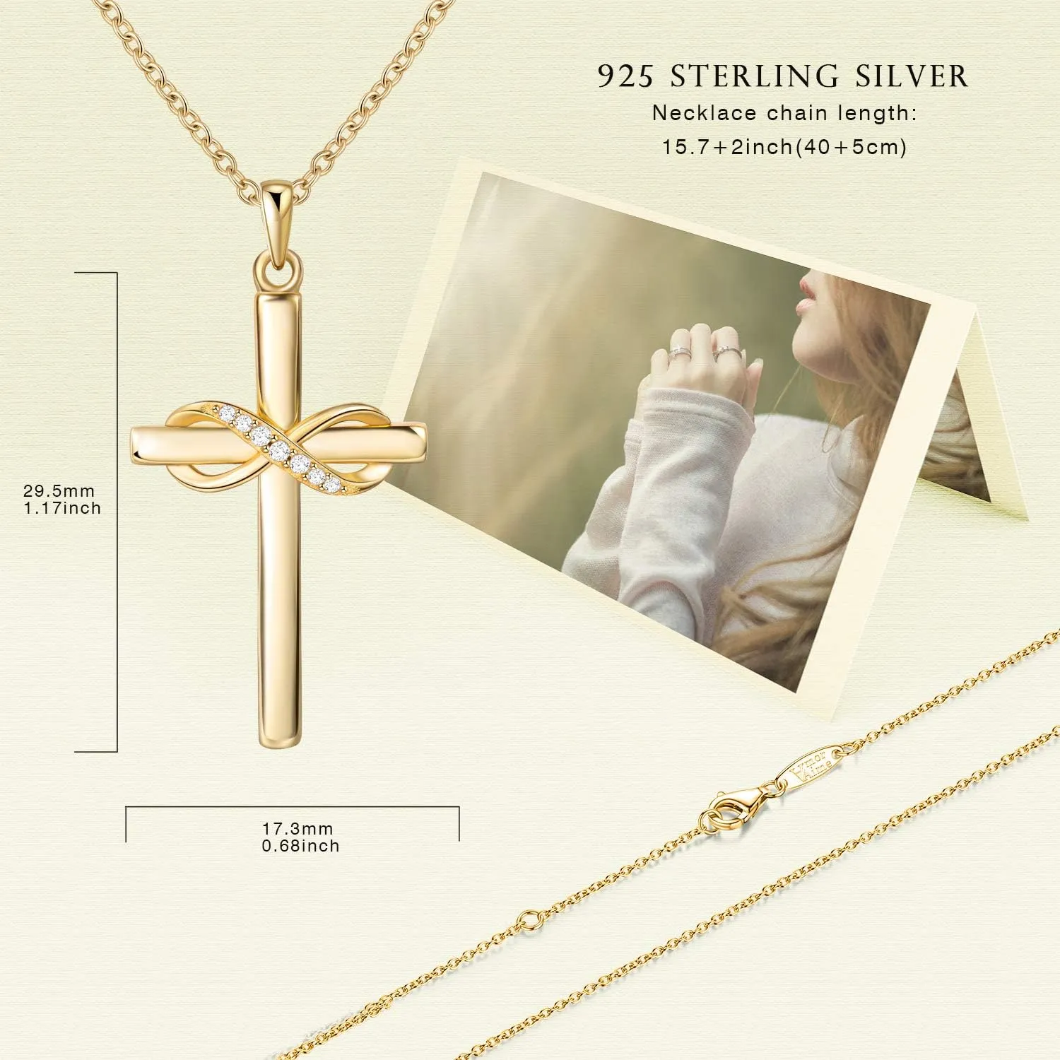 AmorAime 925 Sterling Silver Cross Necklace for Women Infinity Necklace 14K Rose Gold Plated Necklaces for Easter or Mother's Day