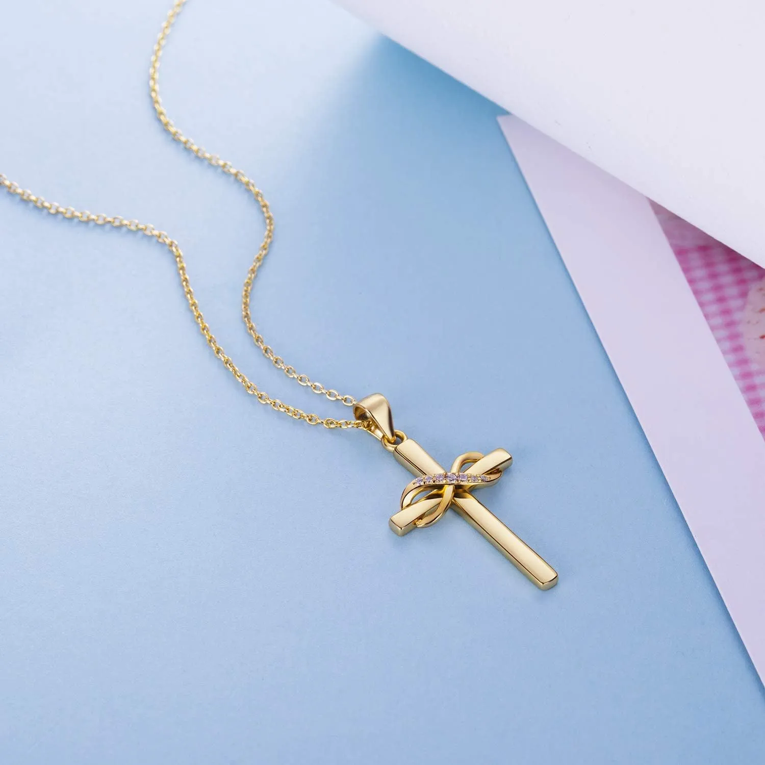 AmorAime 925 Sterling Silver Cross Necklace for Women Infinity Necklace 14K Rose Gold Plated Necklaces for Easter or Mother's Day