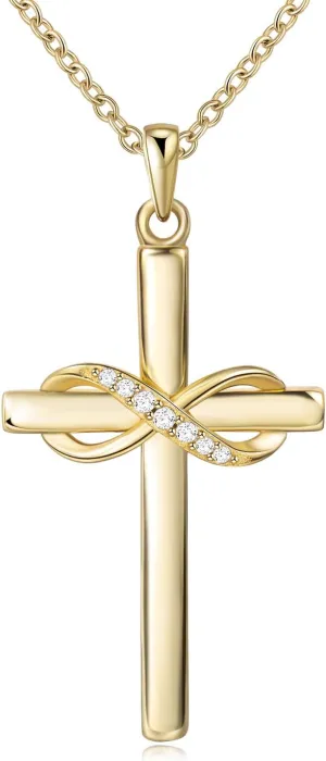 AmorAime 925 Sterling Silver Cross Necklace for Women Infinity Necklace 14K Rose Gold Plated Necklaces for Easter or Mother's Day