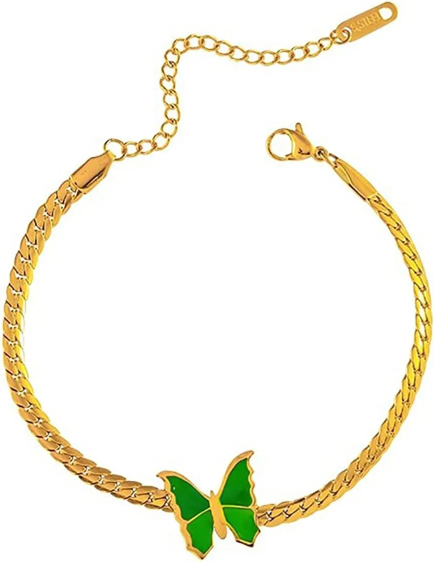 Ankle Bracelets For Women, 14 Gold Plated Waterproof Butterfly Layered Lightweight Cuban Link Stackable Anklets Dainty Summer Adjustable Beach Foot Jewelry Gift
