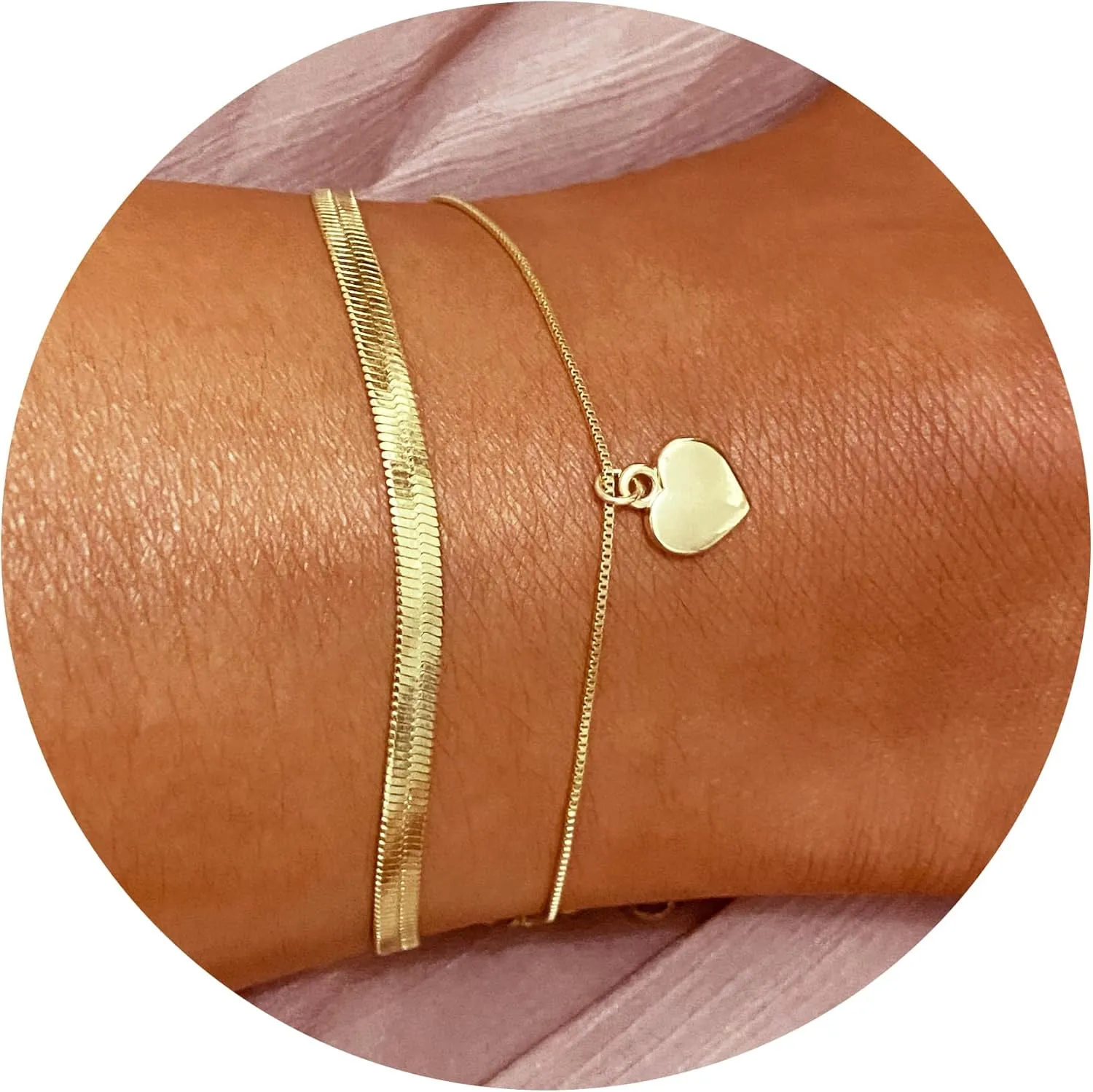 Ankle Bracelets for Women, Gold Anklets for Women Waterproof Gold Filled Dainty Ankle Chain Jewelry Cute Love Heart Coin Beads Layered Chain Anklets