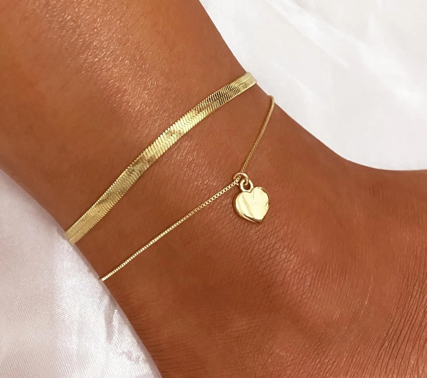 Ankle Bracelets for Women, Gold Anklets for Women Waterproof Gold Filled Dainty Ankle Chain Jewelry Cute Love Heart Coin Beads Layered Chain Anklets